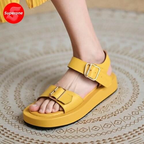 Superone Women Sandals 2022 Real Leather Summer Shoes For Woman Buckle Strap Fashion Platform Sandalias Footwear Size 33-42