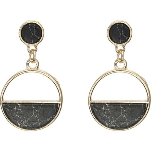 Fashion Women Marble Grain Round Geometric Dangle Ear Stud Earrings Jewelry Gift