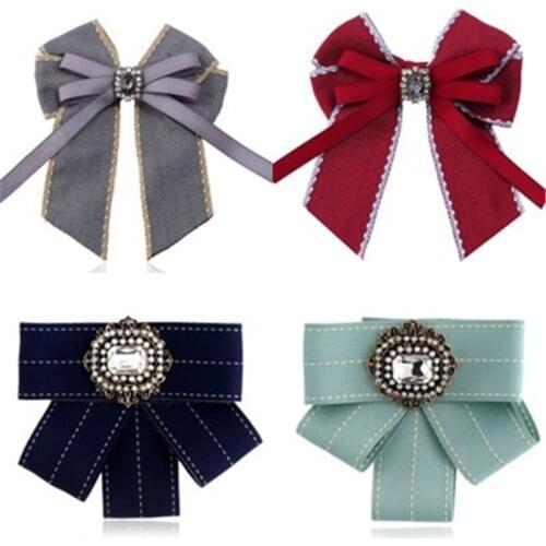 Women Girl Neck Bow Tie Knot Shirt Pins Fall Vintage Solid Striped Rhinestone Fabric Accessories Fashion Jewelry-MYD-W8