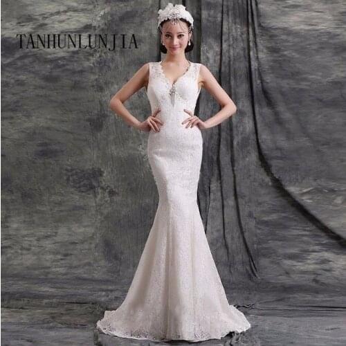 Vestido De Noiva Cheap V-Neck Lace Mermaid Wedding Dress 2021 Sexy See Through Back Wedding Gowns Robe De Mariage