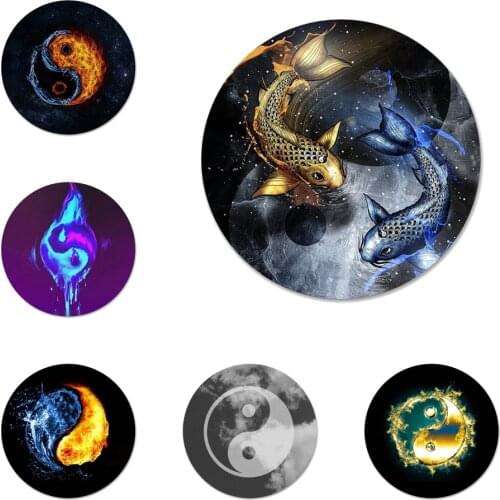 58mm Tai Zhi Yin Yang happy Icons Pins Badge Decoration Brooches Metal Badges For Backpack Decoration