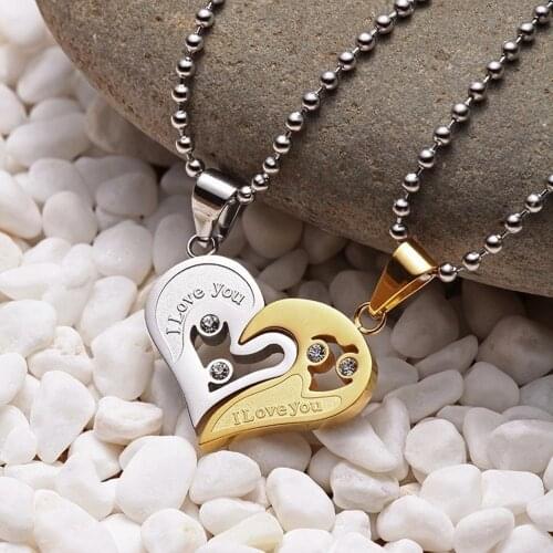 1 pair Crystal Love Necklaces Rope Beads Long Chain Heart Puzzle Pendant Necklaces Lovers Couples Valentines Day Gifts
