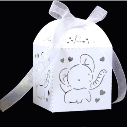 10Pcs Laser Cut Elephant Wedding Favors Gift Box Hollow Candy Boxes With Ribbon Baby Shower DIY Engagement Wedding Party Decor