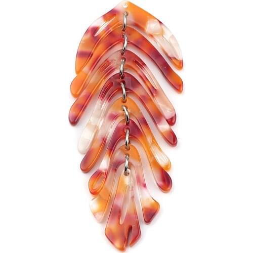 2 PCs Acetic Acid Resin Acetimar Marble Pendants For Jewelry Making Charms Leaf Gold Plated Brown & Black 70mm x 30mm