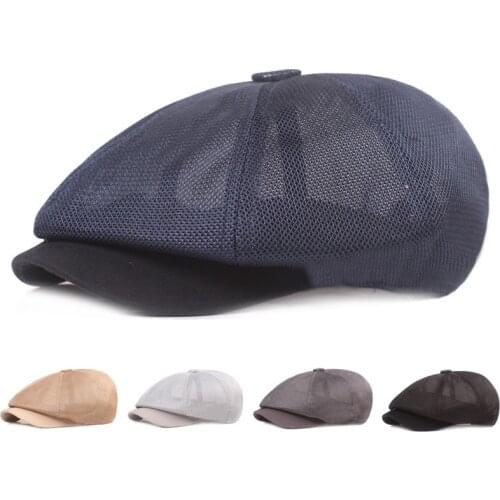 2021 New Mens Casual Newsbody Hat Summer Mesh Retro Beret Hat Fashion wild Casual Octagonal Hats Cabbie Flat Cap Gorras