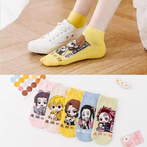 5 Pairs Demon Slayer Kamado Tanjirou Short Socks Cartoons Anime Kamado Nezuko Cosplay Prop Unisex Adult Sock Halloween Gift