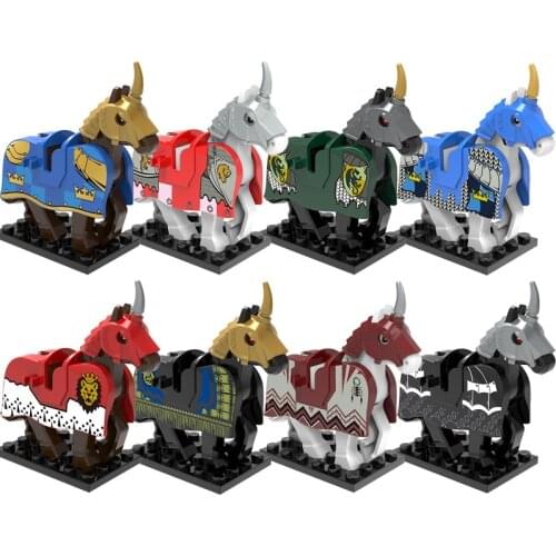 8PCS Knight Soldier Horses MOC Blocks Parts Medieval Royal Animals DIY Building Bricks Military Accessories Toys for Kids Boy