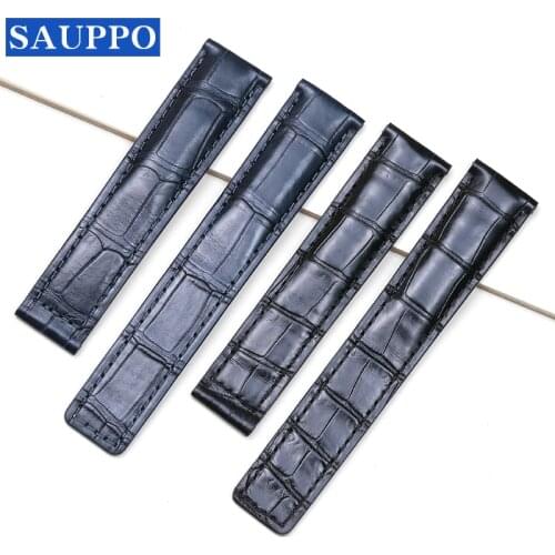 SAUPPO Navy Blue Dark Brown Black Watch Accessories Alligator Leather Suitable For TAG HEUER CARRERA 6 Exquisite Sewing 19mm