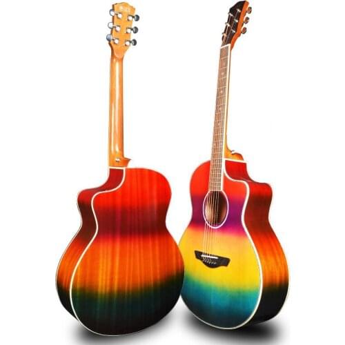41 inch Acoustic Guitar 6 Strings Rainbow Folk Guitar Spruce Veneer Musical Instruments for Music Lovers Beginners Guitarra Gift