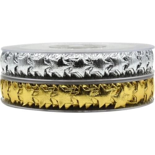 Gold silver Embossing star desigen satin ribbon for Gift Packing Craft Supplies Wrapping Christmas DIY Party Decoration