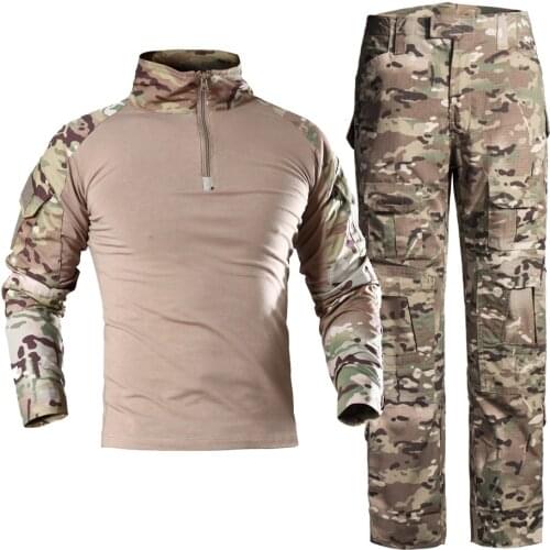 Men Military Shirt Pant Suits Tactical Army Combat Cargo Camouflage Trousers Casual Loose for Male Hiking CS Camping Fishing