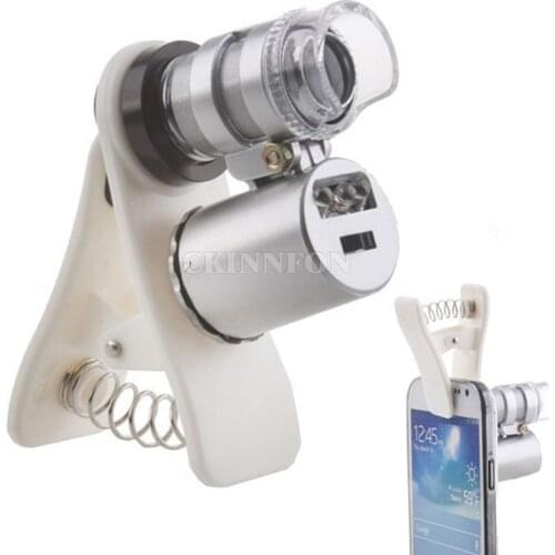 DHL 200PCS 60X Mini Magnifier Mobile Phone Universal Pocket Microscope with LED UV Light