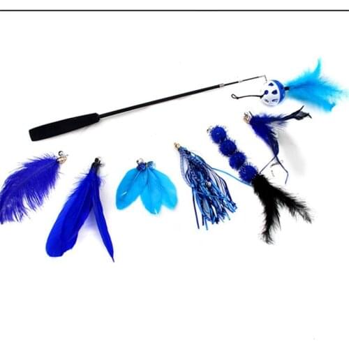 8PC Replacement Cat Feather Toy Cat Stick With Bell Cat Feather Teaser Wand Pet Kitten Interactive Toy Retractable Fishing Road