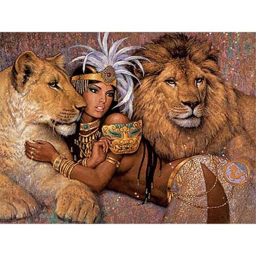 5D DIY beauty beast Diamond Painting Full Drill lion animal portrait New Toy sticking drill cross embroidery ethnic