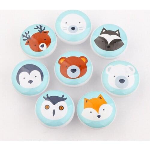Owl Ceramic Handles Knobs Cartoon Animal Wardrobe Cupboard Drawer Pulls for Kids Children Nordic Cute Round Kitchen Door Handles