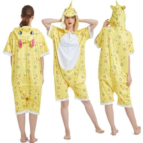 Summer Unicorn Kigurumi Pijamas for Mother and Kids Unicorn Oneises Kigurumi Overalls Hoodie Kigurumi Sleepwear