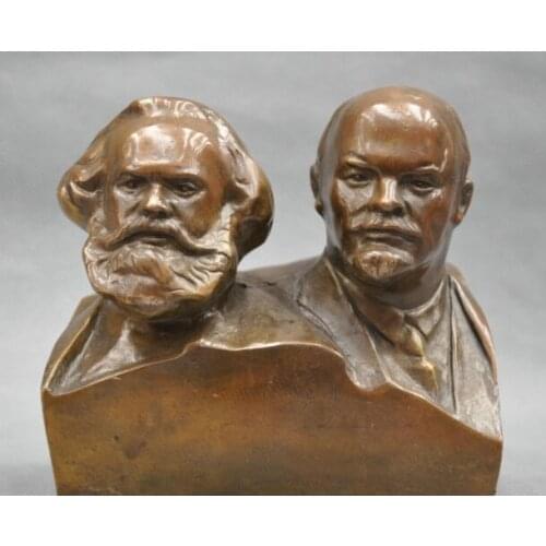 Chinese Old 6'' Great Communist Marx And Lenin Bust Bronze Statue decoration bronze factory outlets