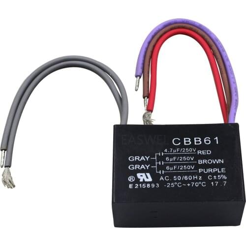 Motor Capacitor CBB61 4.7uf+6uf+6uf 5-Wire for Harbor Breeze Ceiling Fan