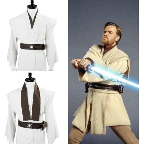 Star Cosplay Obi Wan Kenobi Costume Jedi Knight Costume White Uniform Adult Halloween Carnival Costume Robe Medieval