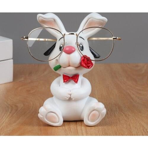 Creative Rabbit Glasses Base Resin Crafts Sculpture Decoration Home Adornment Living Room Bedroom Desktop Statue Ornaments