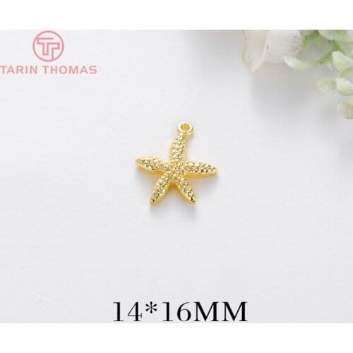 10PCS 14x16MM Hole 1MM 24K Gold Color Brass Starfish Pendants Charms High Quality Diy Jewelry Findings Accessories