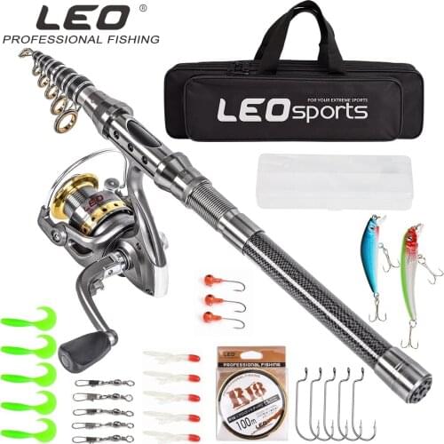 Leo Telescopic Fishing Rod and Reel Combos with Full Kits and Carrier Bag Portable Carbon Fiber Fishing Pole for Travel Fishing