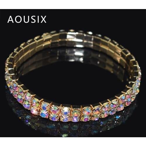 Fashion Rhinestone Stretch Bracelets Purple,blue,red,green Elastic Crystal Bracelets For Women Wedding Bridal Jewelry