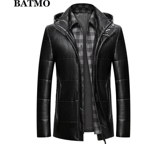 BATMO 2020 new arrival winter high quality PU thicked warm parkas men,mens thicked jackets men,8803