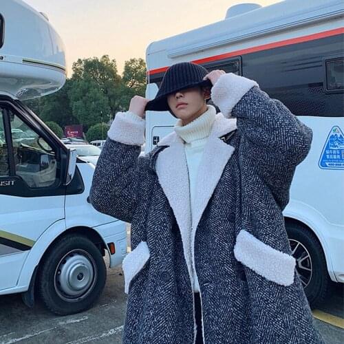 Mens Thick Warm Lambswool Double Breasted Striped Wool Blends Overcoat Outwear J86