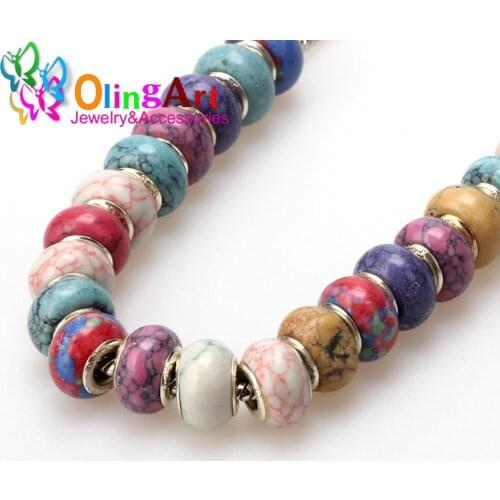 OlingArt 14x7mm 12Pcs/lot Synthetic European large hole beads 5MM Multicolor mixing DIY bracelet/necklace Jewelry making