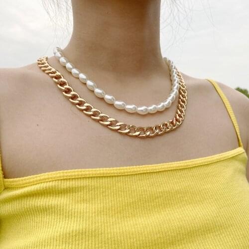 Choker Fashion Jewelry Necklace For Women Ins Retro Charm Multi Color Analog Pearl Thick Chain Multi Layer Chain Necklaces