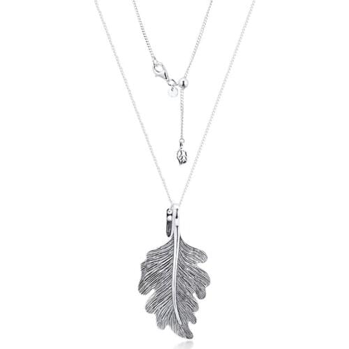Oak Leaf Pendant Necklaces for Women 925 Sterling Silver Collier Jewelry Long Chain Necklace 2019 Jewelry Female Choker Clear CZ