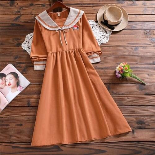 Hot new corduroy long sleeve solid dress for women fashion winter elegant mori girl sweet vestidos mujer