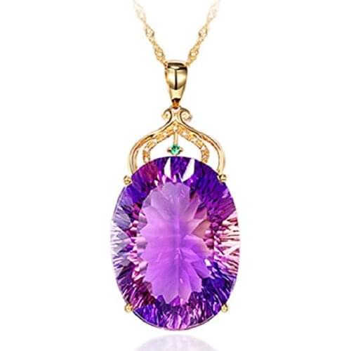 New Korean Version Of Amethyst Pendant 18K Gold Plated With Green Diamonds And Amethyst Pendant Amethyst Female Necklace