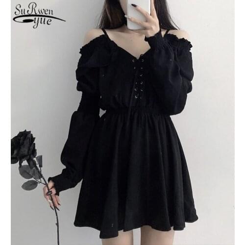 Off Shoulder Long Sleeve Sling Dress Women 2021 V-Neck Black Summer Short Dress Party Plus Size Ladies Dresses Robe Sexy 13434