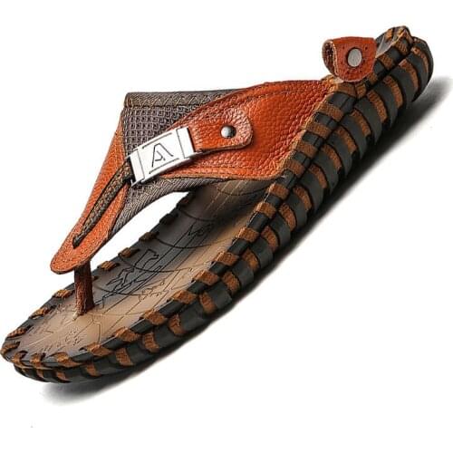 High Quality Summer Men Shoes Leather Beach Flat Non-slip Slides Bathroom Sandals Soft Sole Women Slides Plus Size 48