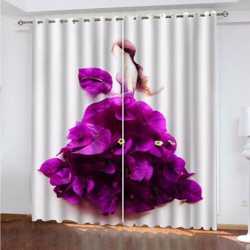 Purple Fashion Flowers Beauty 3D Print Blackout Curtain Home Decoration For Bedroom Living Room Insulation And Sun Protection