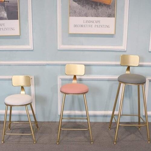 Nordic Bar Stool Wrought Iron Minimalist Modern Gold Backrest Bar Chair High Feet Stool Simple Ins Creative High Bar Stool Hotel