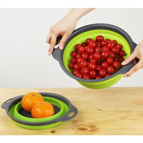 Foldable Silicone Colander Fruit Vegetable Washing Basket Strainer Strainer Collapsible Drainer With Handle Kitchen Tools W#1219