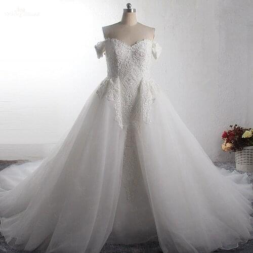 LZ396 High-end 2 In 1 Detachable Train African Bridal Dress Sweetheart Neckline Pearls Beaded Mermaid Wedding Gowns
