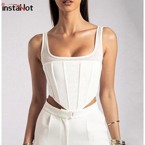 InstaHot Gauze Solid Sexy Women Hot Tank Top Sleeveless Basic Casual Bandage Summer 2021 Female Cropped Top Slim Streetwear Tank