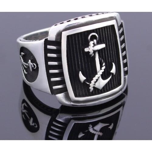 Solid 925 Sterling Silver Anchor Sailors Mens Ring