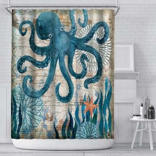 Marine Animal Print Shower Curtain Set Home Decoration Bathroom Curtains Fabric Waterproof Polyester With Hook YL-0043