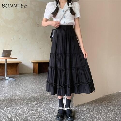 Skirts Women Patchwork Princess Sweet A-line Mid-calf Empire Leisure Summer Girlish Gentle Soft Thin New Femme Stylish Ulzzang