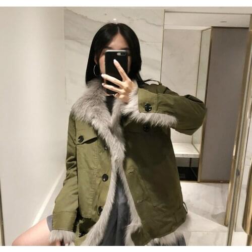 Vogue New Safari Style Winter Jacket Women Real Fur Coat Natural Fox Fur Liner Wear Both Sides Parka Thick Warm Outerwear