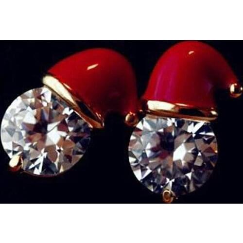 Women Cute Ear Stud Christmas Hat Cubic Zirconia Inlaid Stud Earrings Xmas Party Jewelry Christmas Earrings Ornament Xmas Gifts