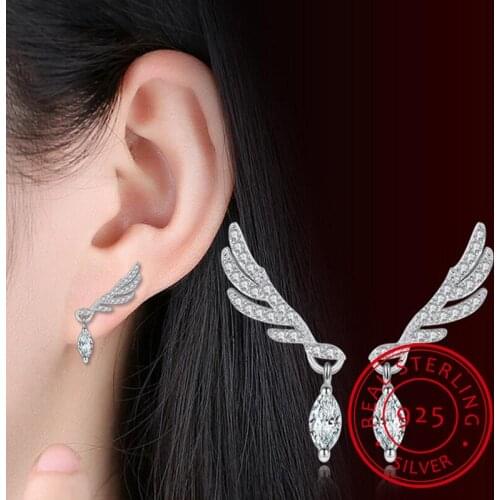 New 925 sterling silver Stud Earrings Luxury Zirconia Angel Wings Earrings For Women Fashion Korea Jewelry oorbellen 2019