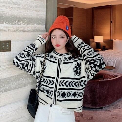 Sweater womens loose casual college style cardigan sweater 2020 autumn winter new personality pattern sweater