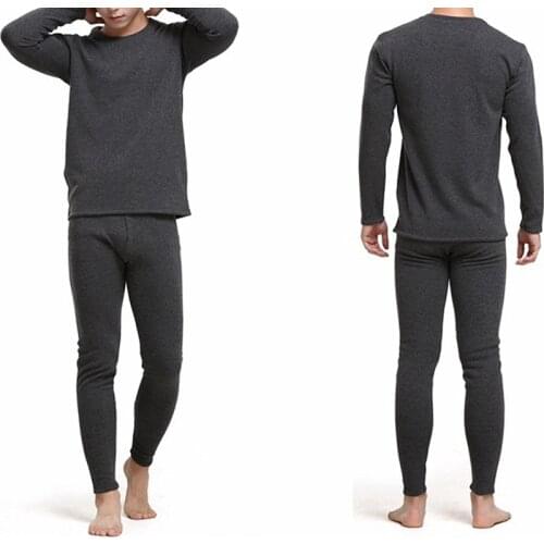 Winter Round Neck Warm Long Set For Men Ultra-Soft Solid Color Thin Thermal Underwear Plus Size L-3XL