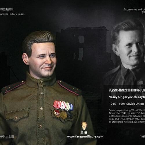 1/6 Head Sculpt FP-H-006 PVC Soviet Male Soldier Vasily Zaytsev Head Carving Fit 12'' Action Figure Body